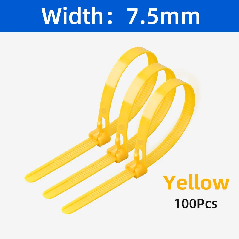 100x wiederverwendbare Nylon Kabelbinder schwarz 8x150-450 mm lösbar