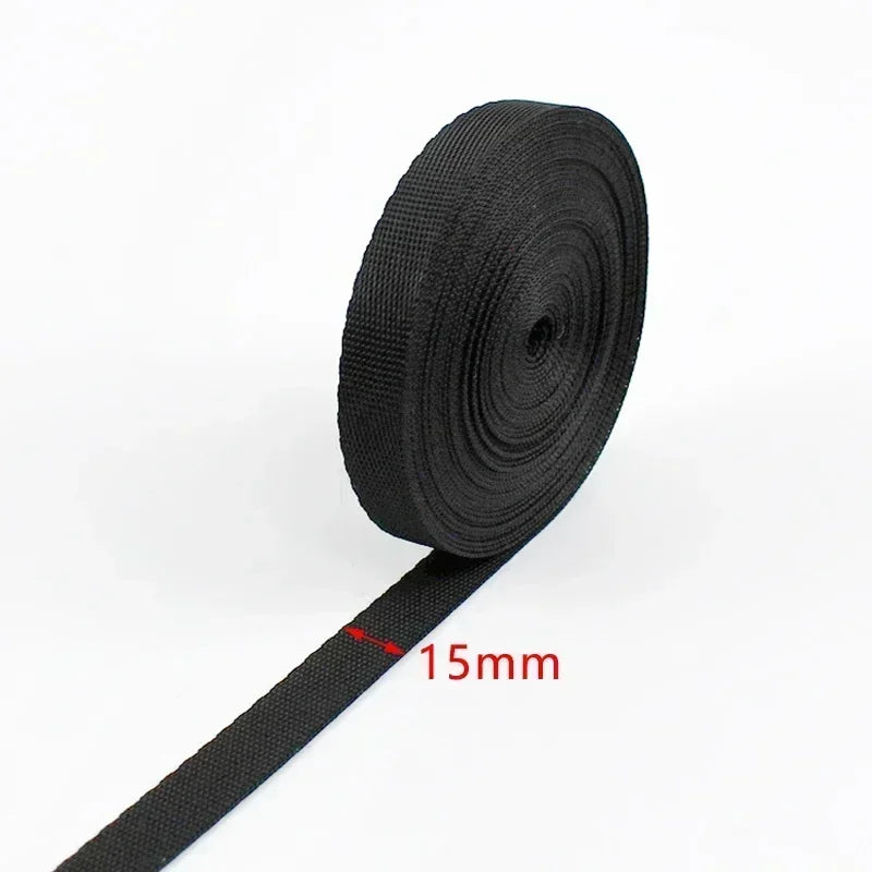 5m Schwarzes Nylon Gurtband 10-100mm für Taschen, Gurte, Haustier, DIY