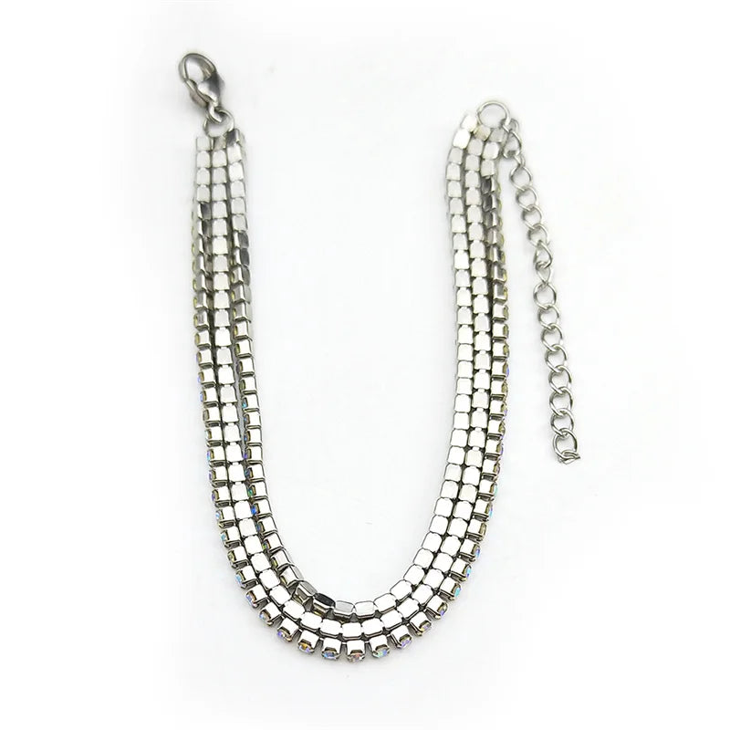 Drei Bunte Strass Armbänder Edelstahl Silber Farbe Verstellbar Damen