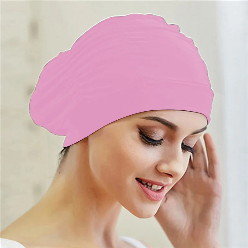 Elastische Bademütze für langes Haar – Unisex Nylon Turban-Stil Schutz