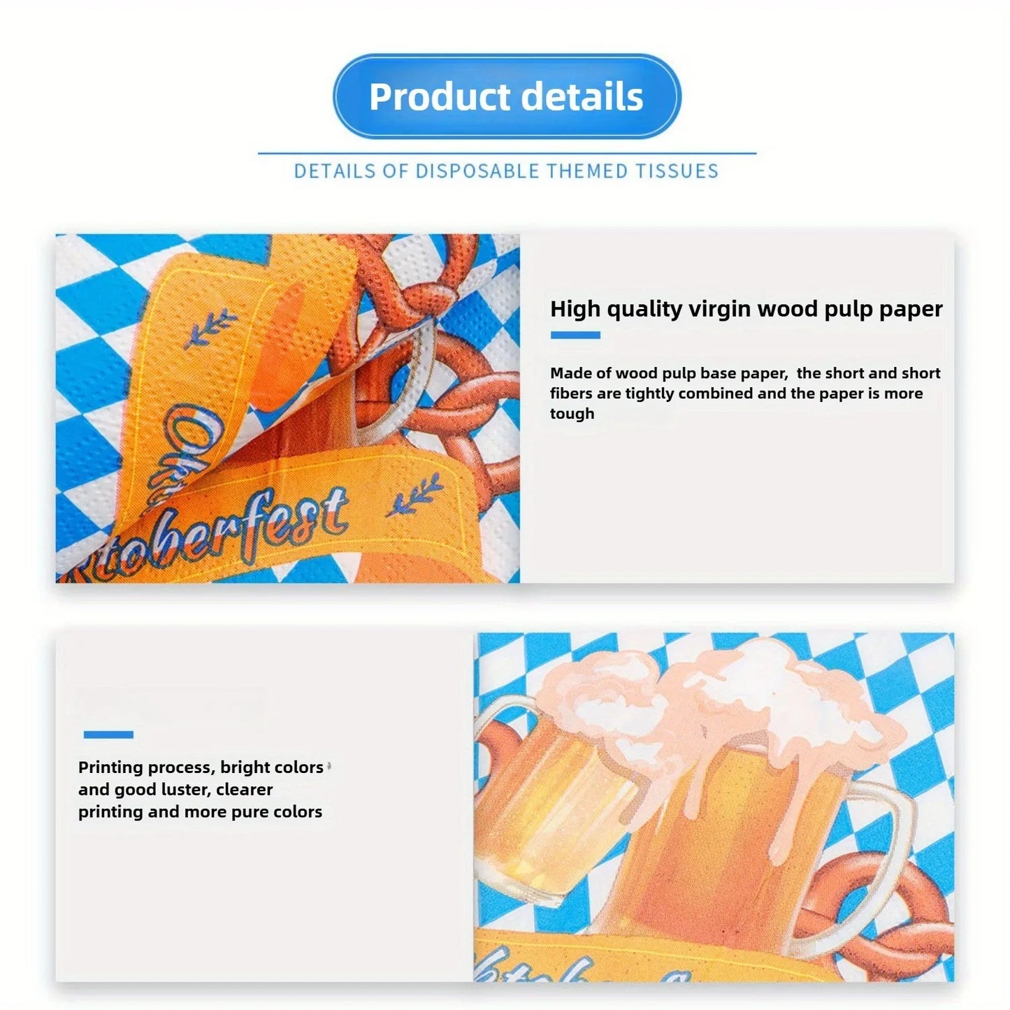 20er-Pack Party-Papierservietten 16,5x16,5 cm blau-weißes Diamantmuster