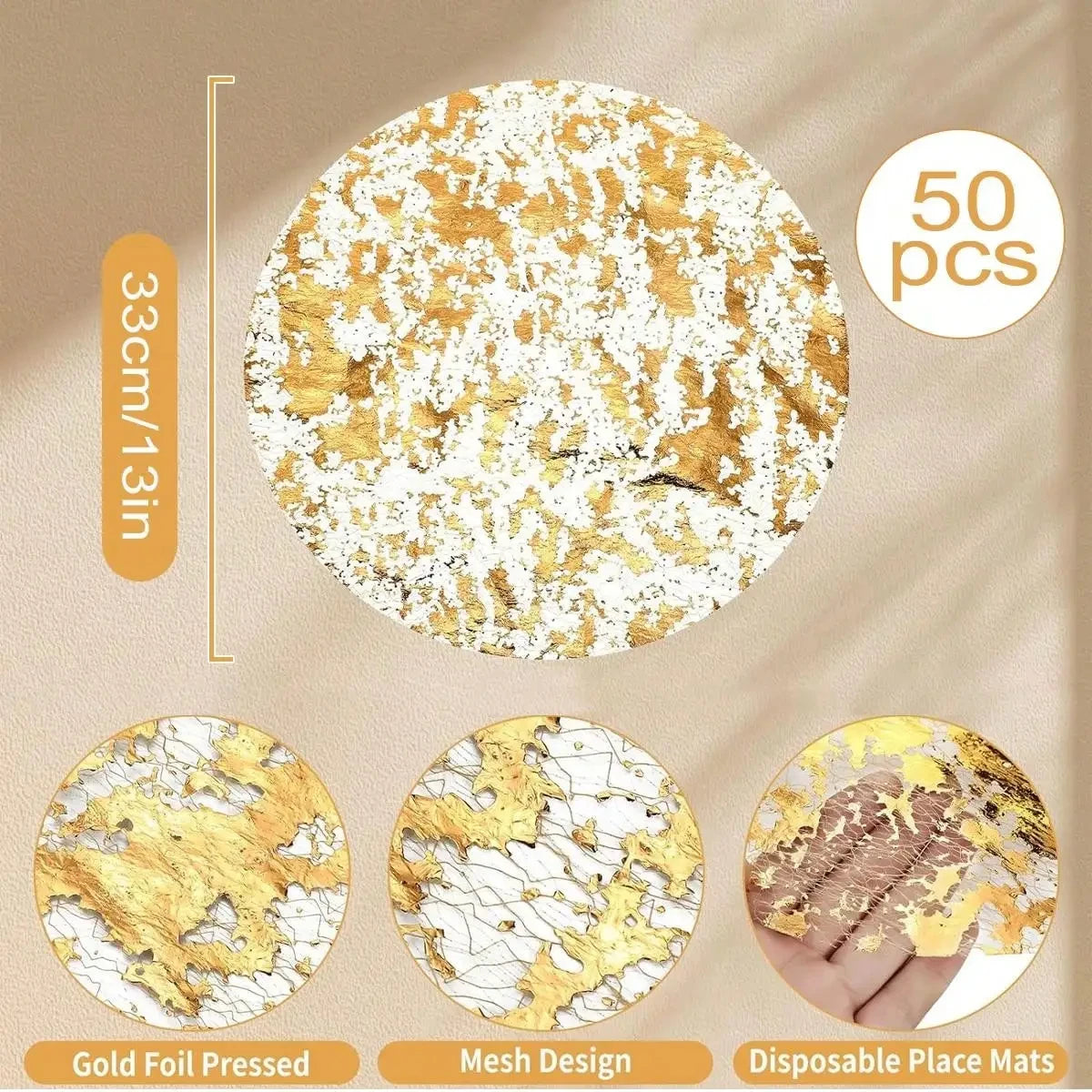 Gold Einweg Tischsets Rund 33cm für Weihnachtsfeier & Festliche Deko