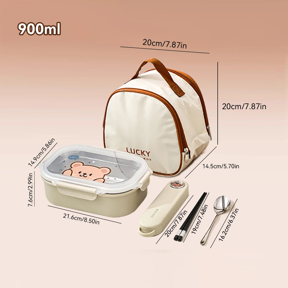 900 ml Lunchbox aus Edelstahl 304 mikrowellengeeignet auslaufsicher tragbar