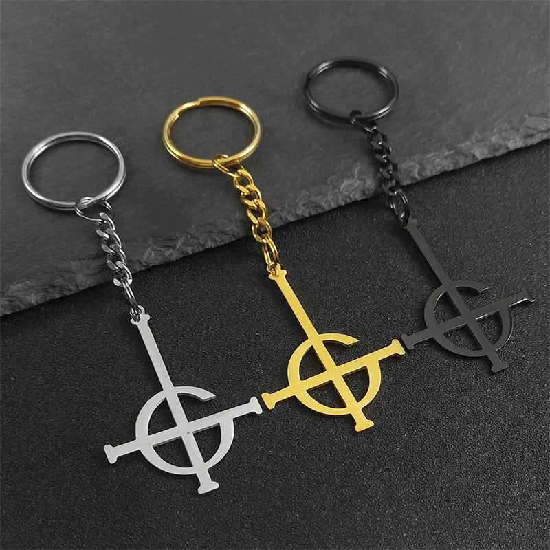 Edelstahl Schlüsselanhänger Punk Kreuz Design Rock Band Stil Unisex