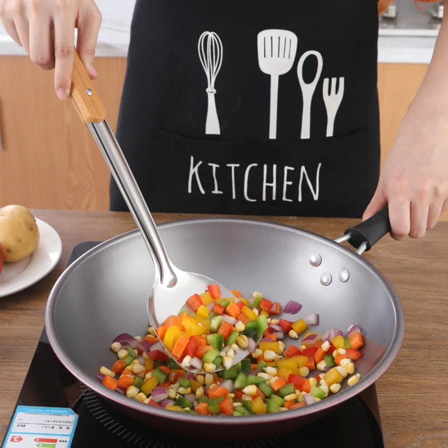 Edelstahl Küchengeschirr Set mit Griff in Holzoptik für Kochen