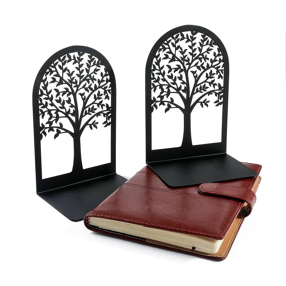 2 Stück Baum des Lebens Buchstützen schwarz für Schreibtisch und Büro