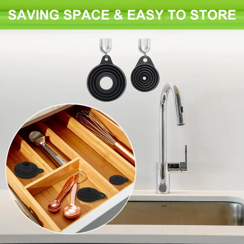 Küchen-Trichter-Set Silikon klappbar – 3 Größen für Flüssig - Pulver Abfüllen