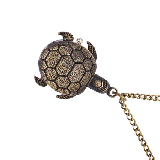 Elegante Retro Quarz Taschenuhr mit Schildkrötenmotiv und Kette