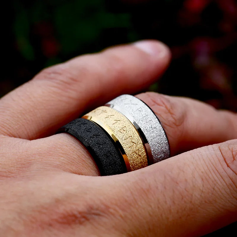 Vintage Edelstahl Wikinger Runenring mit mattierter Oberfläche Herrenring