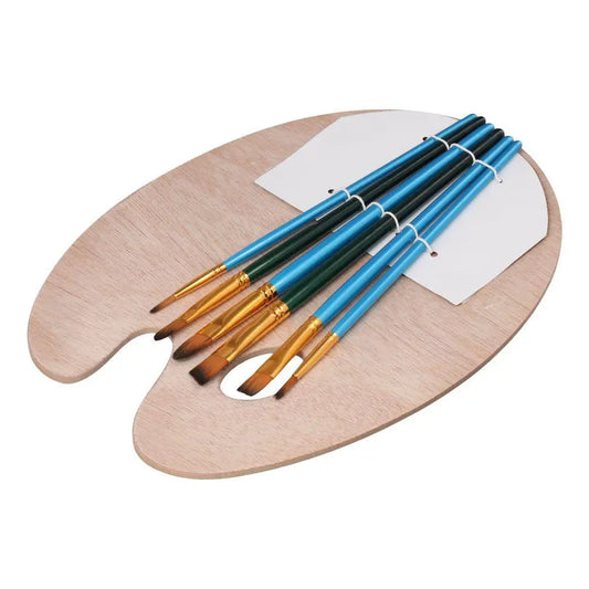Robuste Holzfarbpalette mit Nylonpinseln – 2 Größen - Daumenhalter für Komfort