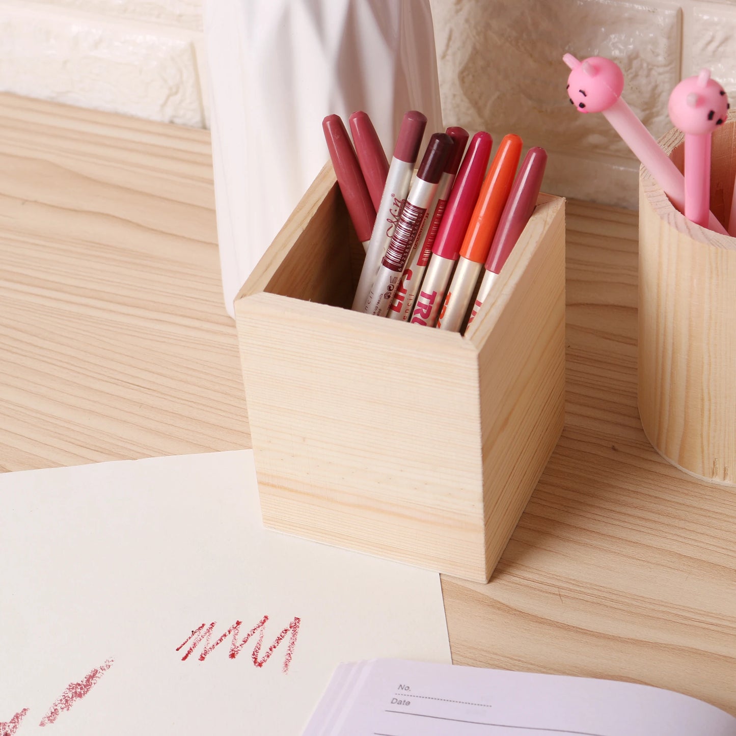 Holz Stifthalter Organizer 8x10cm für Büro Home Office Make-up Pinsel