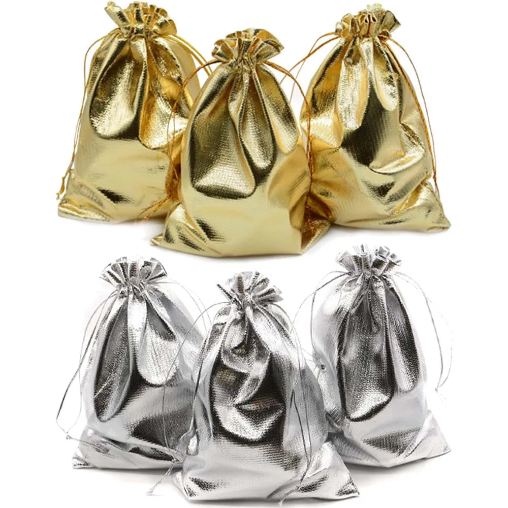 50x Gold Kordelzug Beutel Stoff Geschenkverpackung Schmuck Candy Bar Party