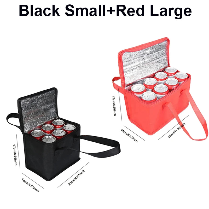 Isolierte, zusammenklappbare Lunch-Kühltasche in Schwarz oder Rot – kompakt - praktisch