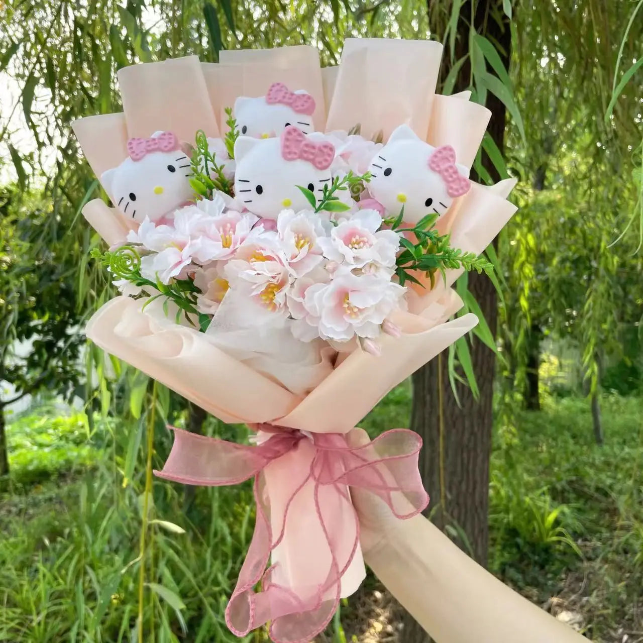 Kawaii Katzenpuppen mit künstlichen Blumen, kreativer Blumenstrauß 30-35cm-Yabubest - Home & More