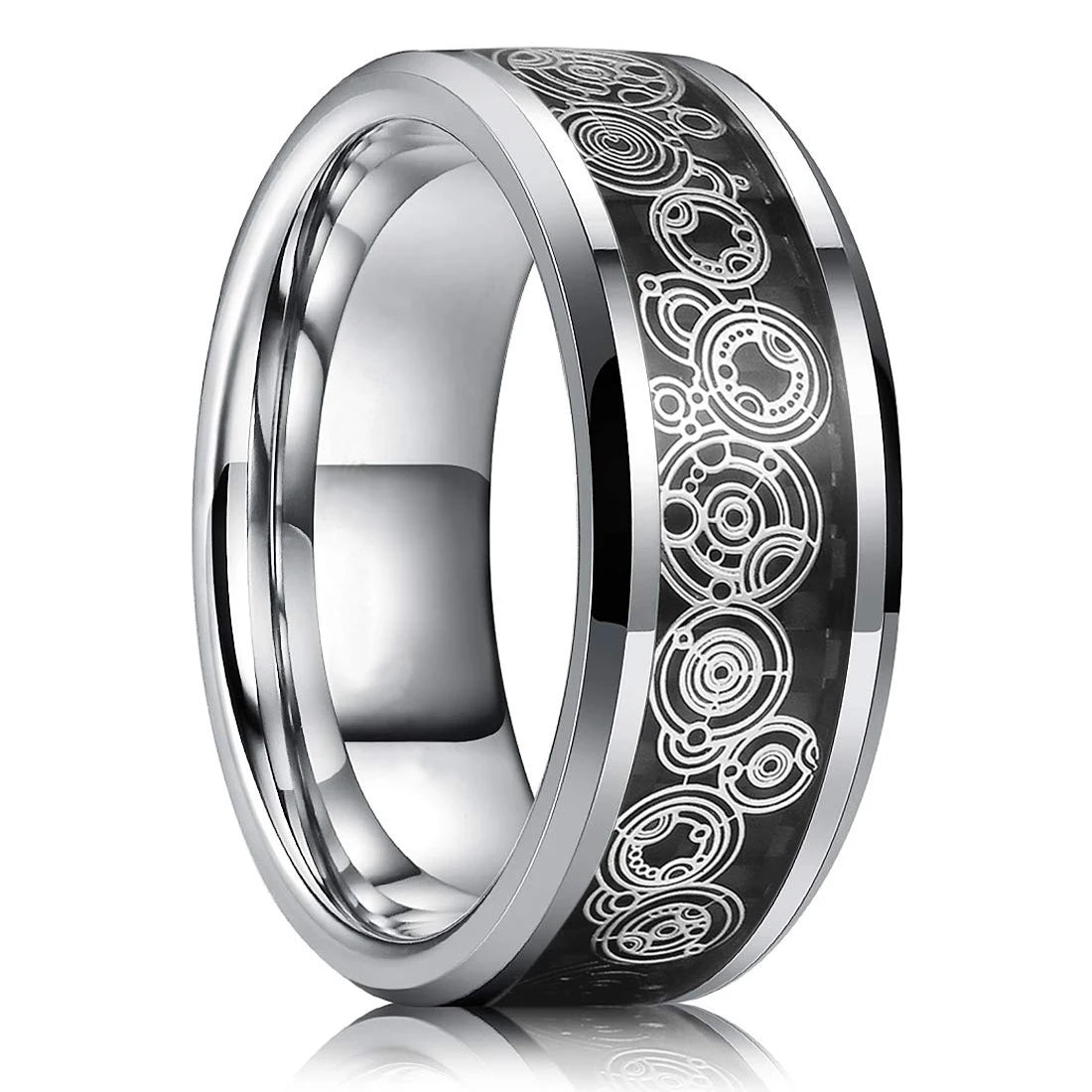 Eleganter Edelstahlring mit keltischem Drachen und Carbon Inlay