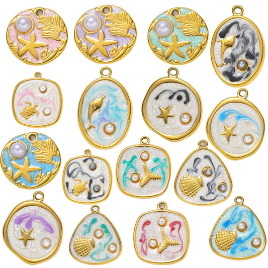 5-teiliges Edelstahl Charms Set Seestern golden für Schmuck DIY