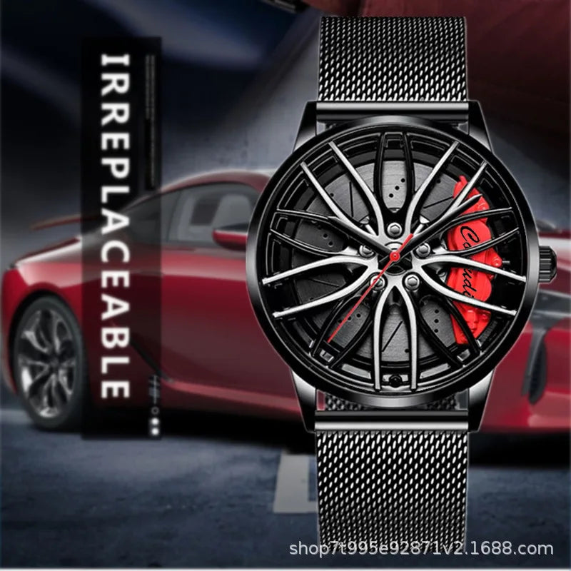 Herren Quarzuhr Edelstahl Wasserdicht Leuchtend Radnabe Design Elegant Sportlich