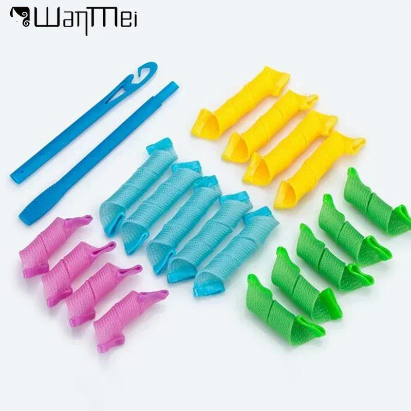 18 teiliges DIY Set hitzefreie spiralförmige Lockenwickler aus Kunststoff