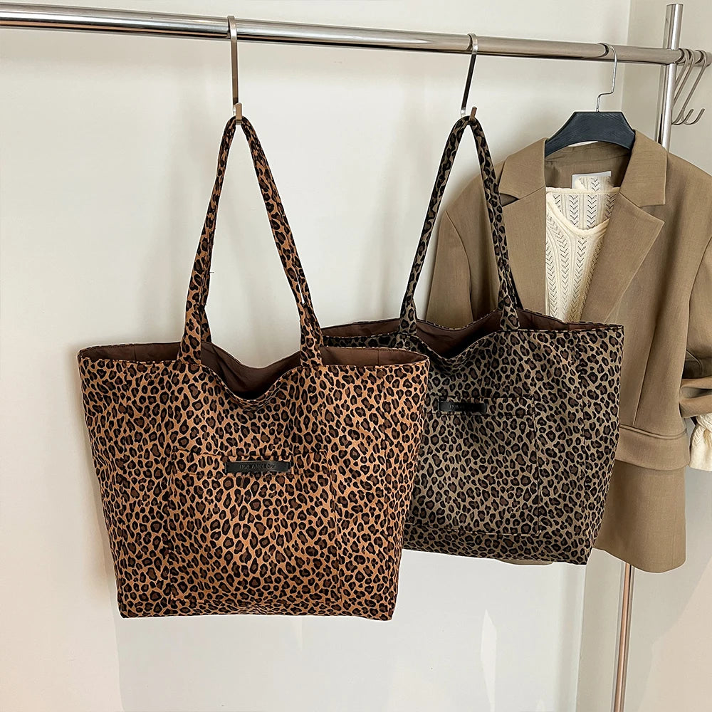 Damen Einkaufstasche doppelseitig mit großem Fassungsvermögen und Leopardmuster