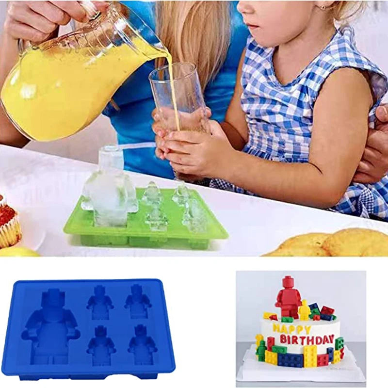 Silikonform mit Gebäude Ziegel Roboter Motiv für Kuchen und Eiswürfel