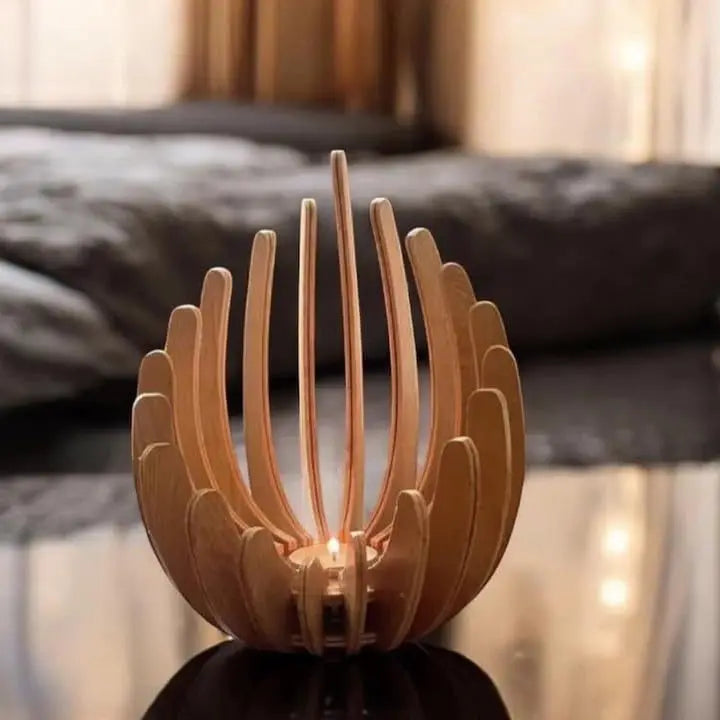 Dekorativer Teelichthalter aus Holz Mid-Century Modern Design Kamin-Deko