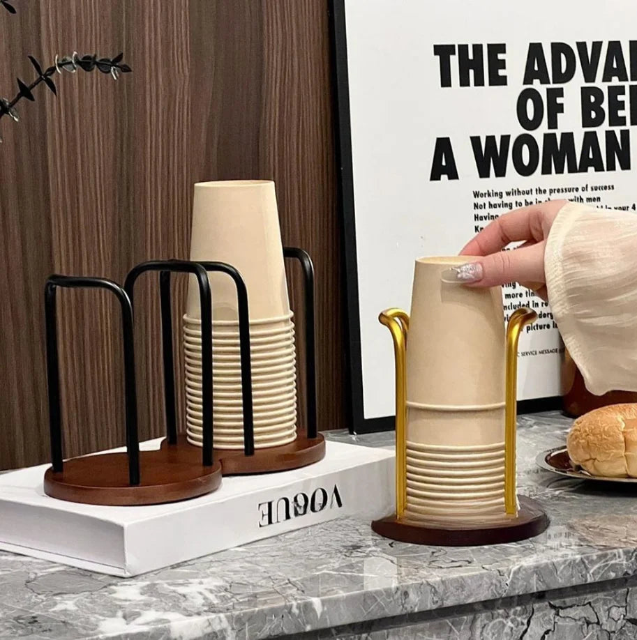 Einweg Tassenhalter mit Holzspender Doppel Regal für Küche und Büro