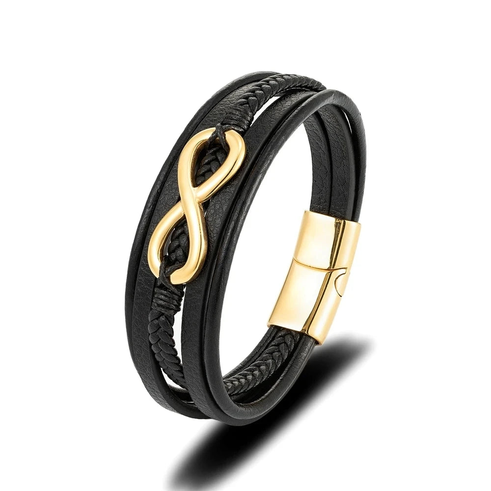 Klassisches Herren Lederarmband Geflochten Mehrschichtig Magnetverschluss