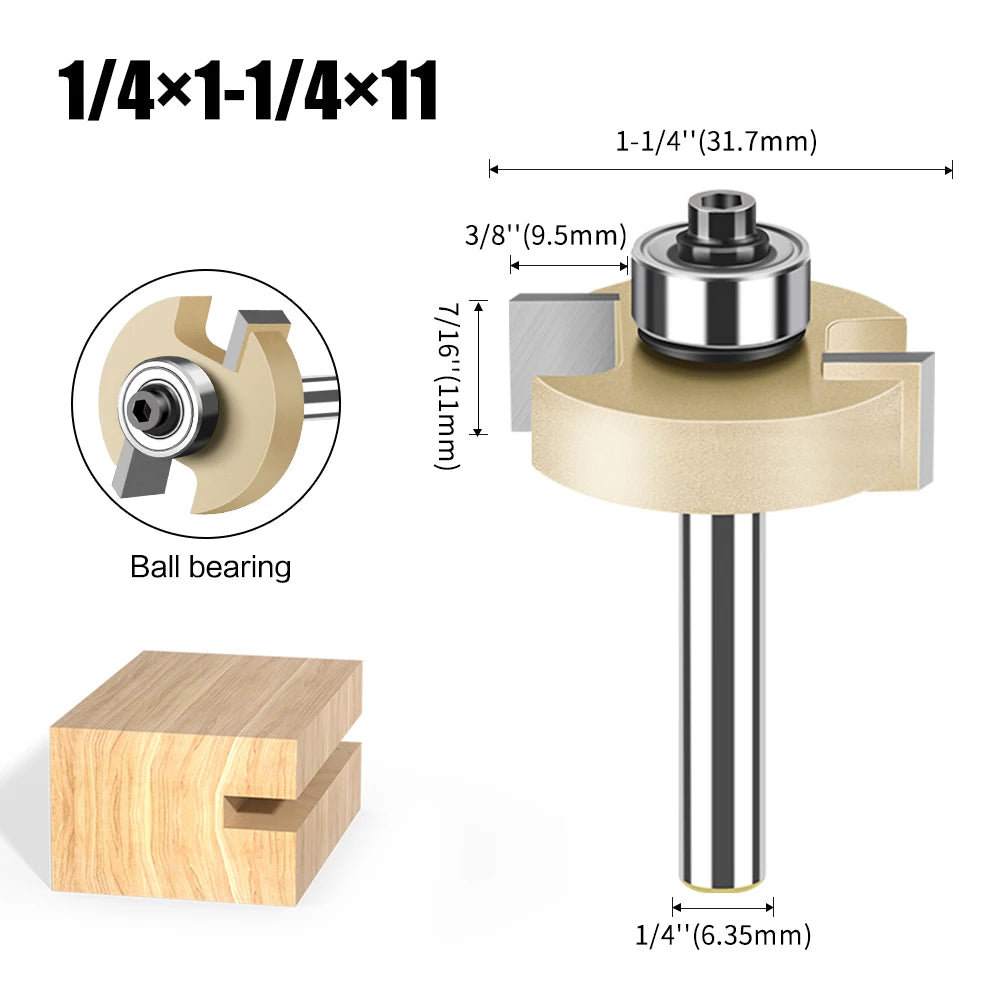 6 mm 1/4 Zoll Schaft T-Nut-Fräser mit Lager für Holzverarbeitung