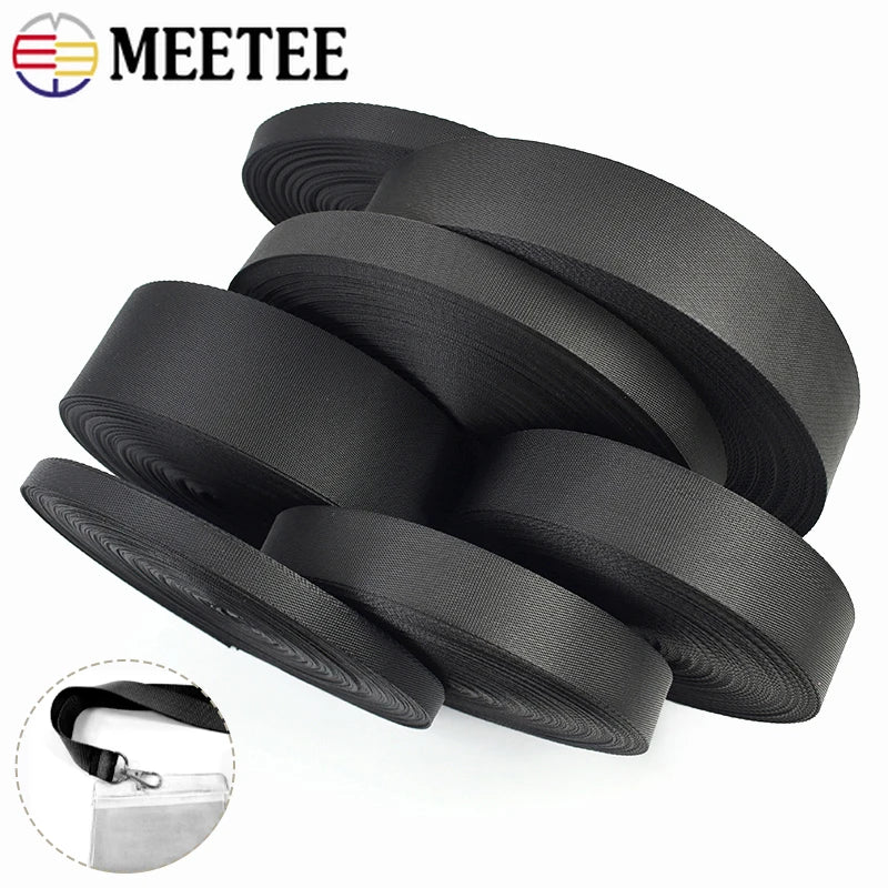 5m Schwarzes Nylon Gurtband 10-100mm für Taschen, Gurte, Haustier, DIY