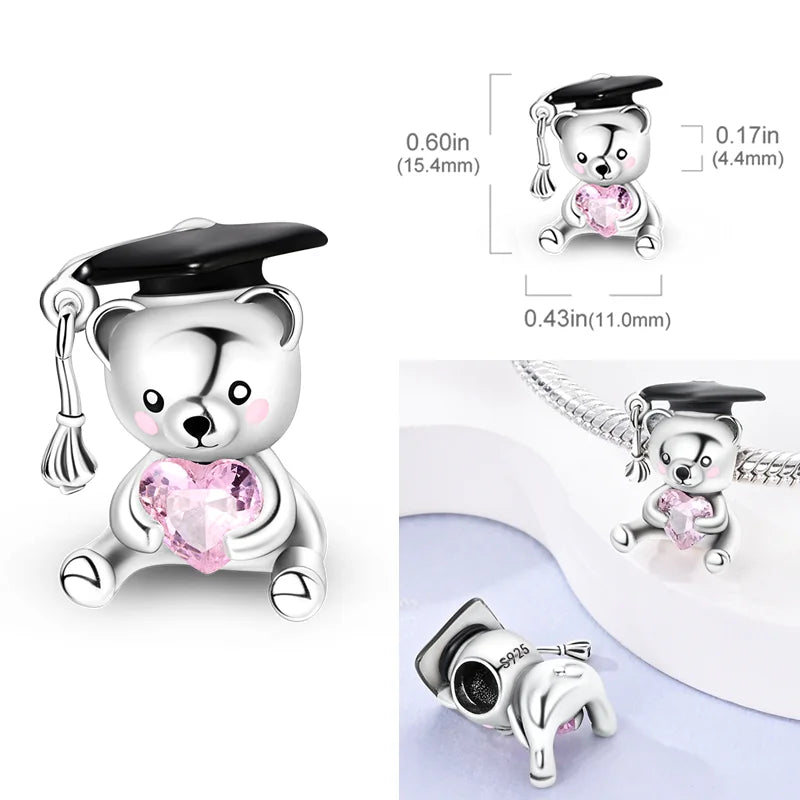 925 Sterling Silber Charm mit rosa Schmetterling - leuchtenden Glühwürmchen