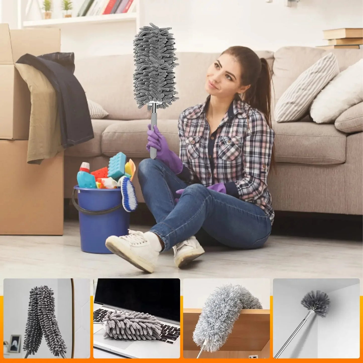 Mikrofaser Staubtuch mit ausziehbarem langen Stiel für Reinigung Zuhause