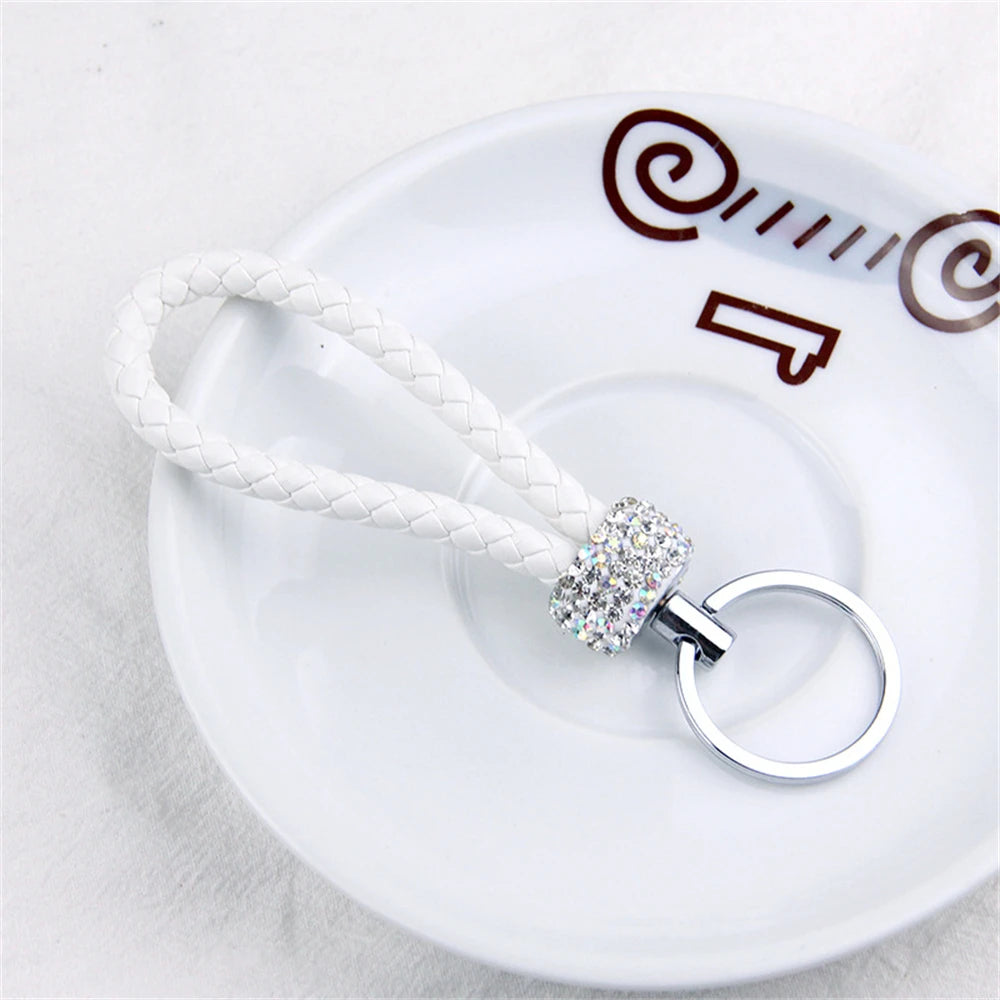 Stilvoller PU-Leder Schlüsselbund mit Glitter - Strass, geflochtenes Seil, Unisex