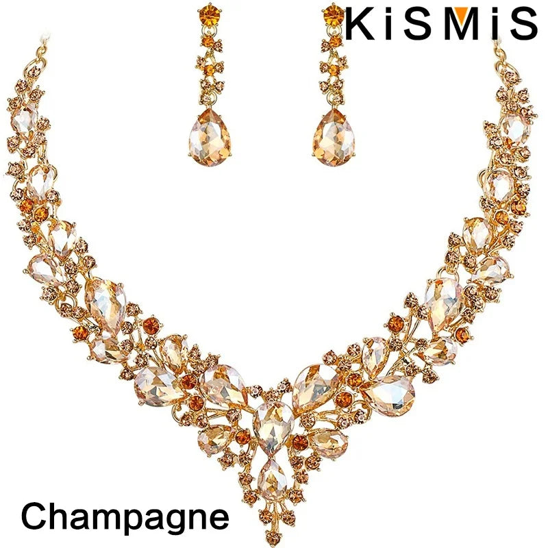 Elegantes Braut Schmuckset mit Kristall Strass Halskette und Ohrringen Tropfenform-Yabubest - Home & More
