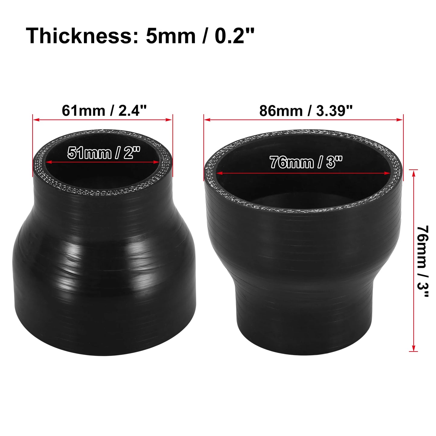 Silikon Reduzierschlauch gerader Ladeluftkühler Schlauch 76 mm Länge