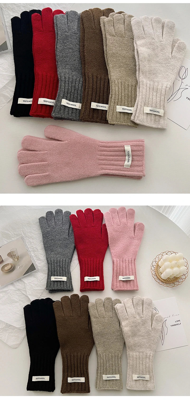 Warme Damen Handschuhe aus 100 Prozent Wolle mit Touchscreen Funktion-Yabubestshop