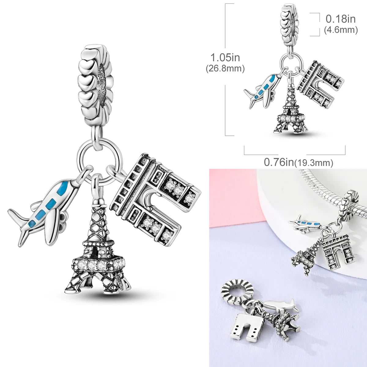 925 Sterling Silber Charm mit rosa Schmetterling - leuchtenden Glühwürmchen
