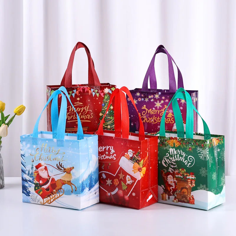 5 oder 10 Stück wiederverwendbare Weihnachtsgeschenktüten aus Vliesstoff