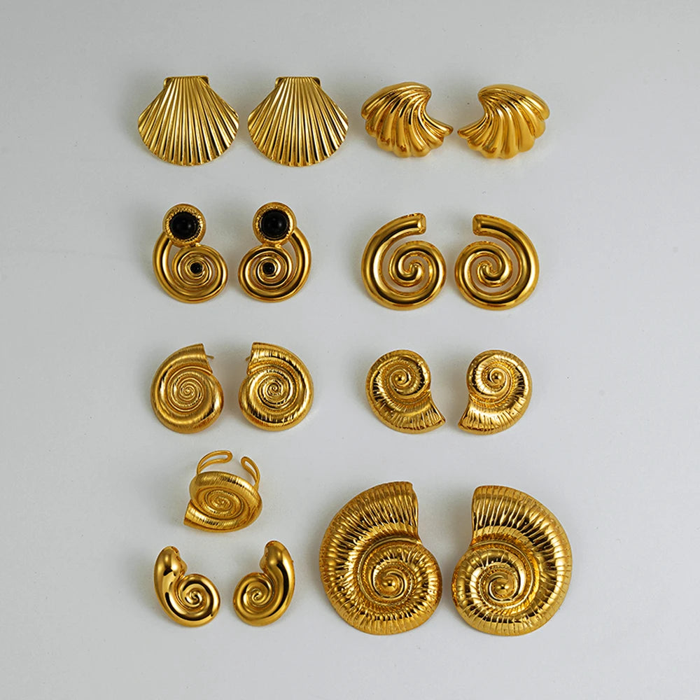 Dicke Edelstahl Muschel Ohrstecker Bolzen mit 18K Vergoldung