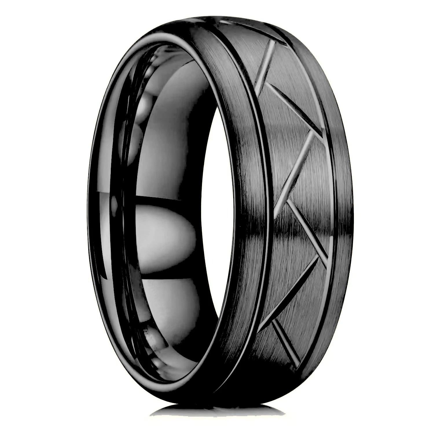 Fashio Männer Ringe Schwarz Titan Edelstahl Ringe Für Männer Frauen Ziegel Muster Finish Abgeschrägte Kante Hochzeit Ring Partei Schmuck