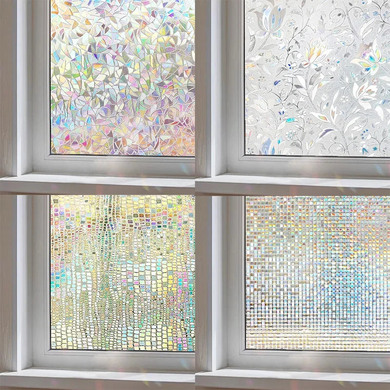Statisch haftende Fensterfolie Vinyl mit 3D Regenbogen Motiv