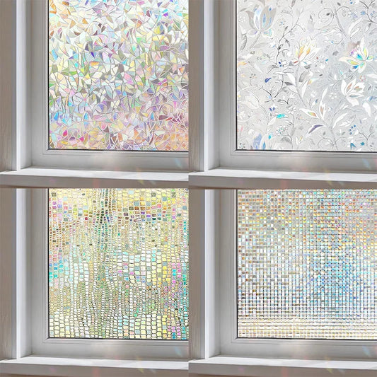 Statisch haftende Fensterfolie Vinyl mit 3D Regenbogen Motiv