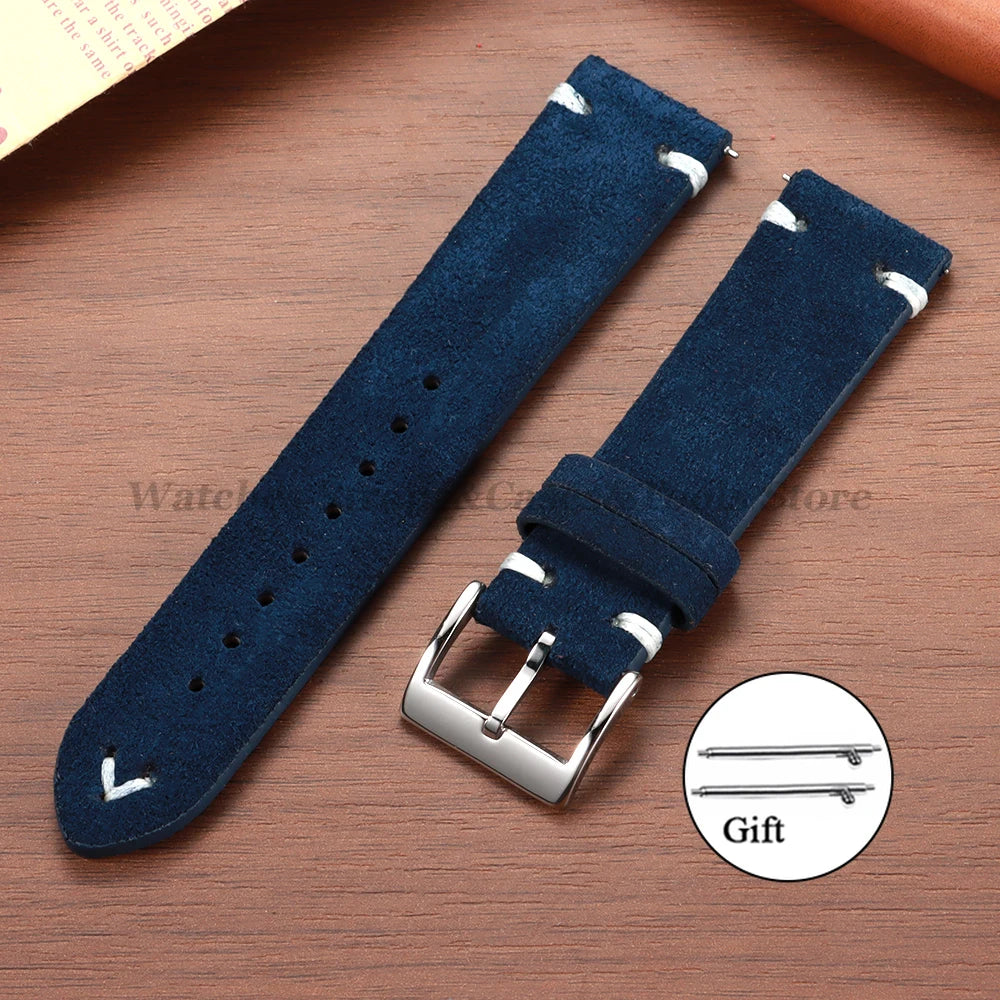 Wildleder Vintage Uhrenarmband in Blau mit Schnellverschluss