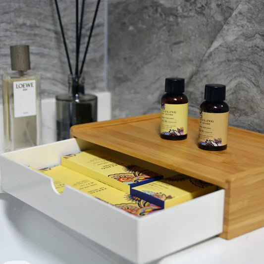 Moderner Holz Bambus Organizer für Hotelzimmer und Toilette - Yabubest - Home & More