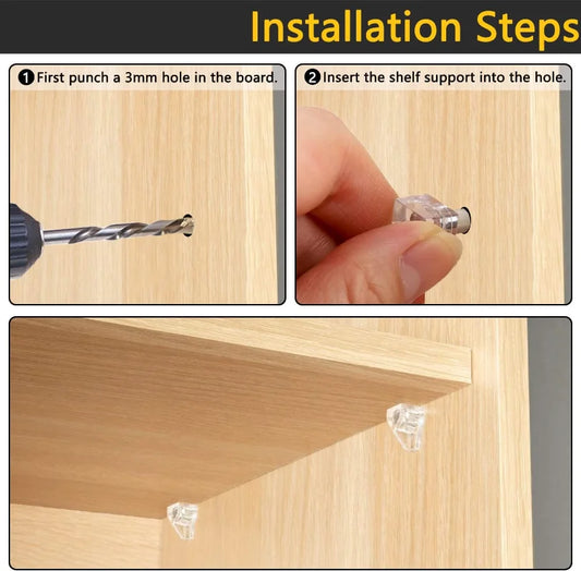 Transparente Regalstützen aus Kunststoff für feste Schrank- und Glasplatten