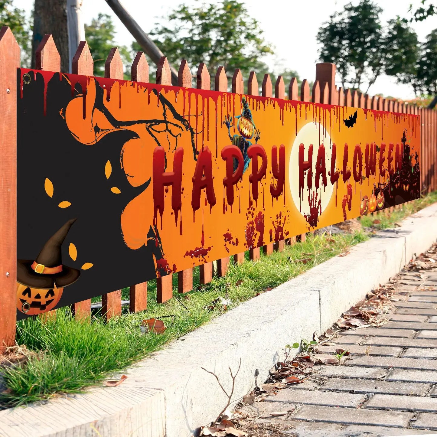 250cm Halloween Banner mit Kürbis und blutigen Handabdrücken für Indoor Outdoor