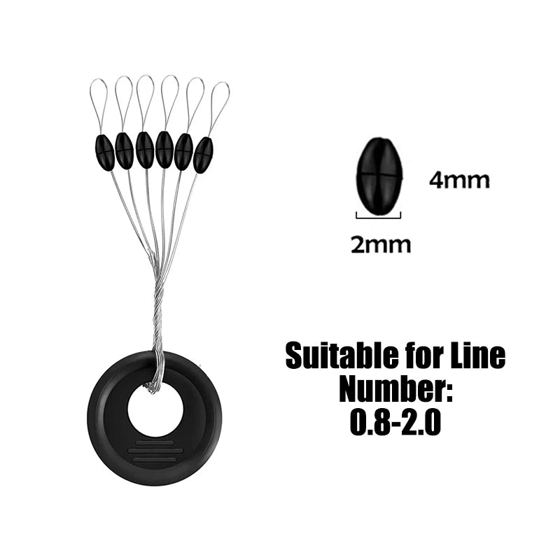 60er Set Schwarze Gummi Space Beans – Elastische Stopper für präzises Angeln
