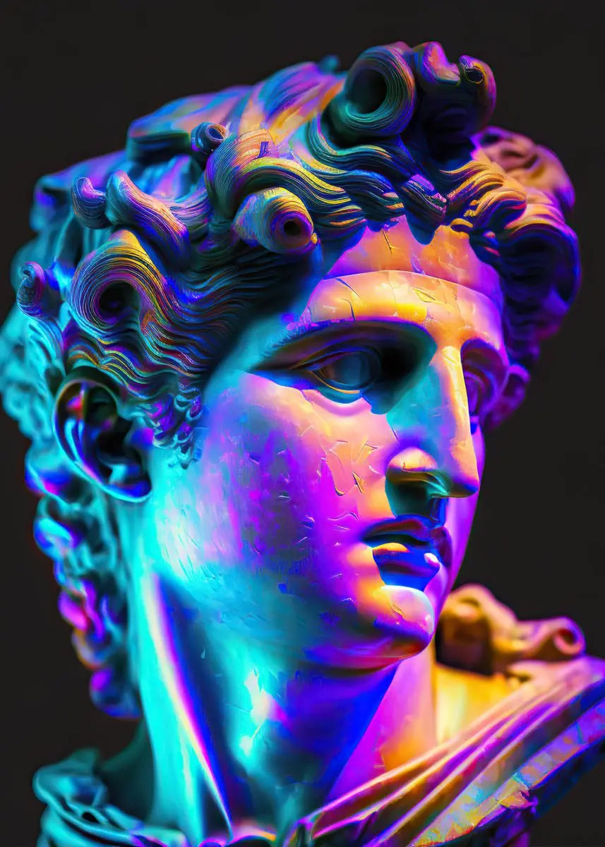 Bunte abstrakte Leinwanddrucke mit antiker griechischer David-Skulptur