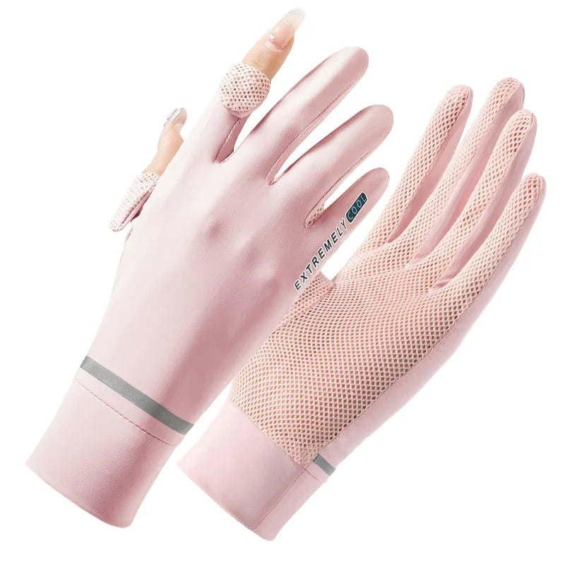 Sommerliche Eis-Seide Handschuhe mit Sonnenschutz – dünn, kühl - touchscreenfähig