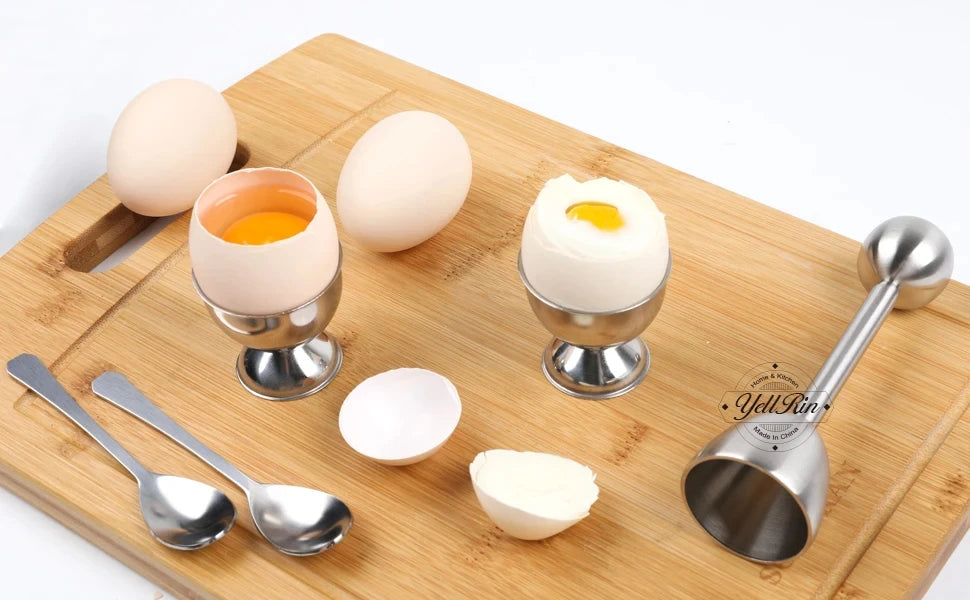Edelstahl Eieröffner mit Eierablage und Löffel für einfaches Frühstück