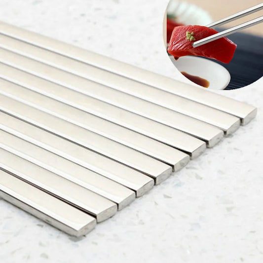 5 Paar Edelstahl Essstäbchen flach Küchenzubehör für Sushi und Asian Food
